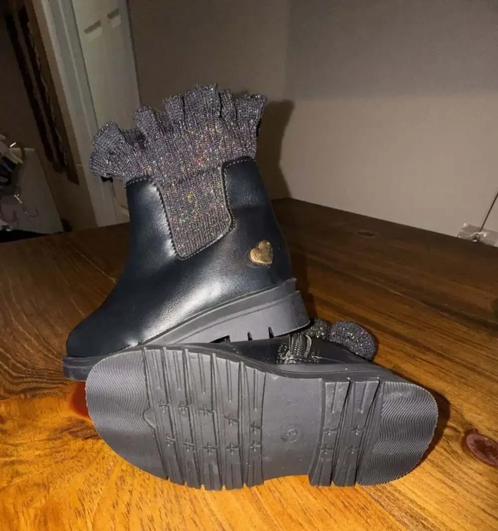 Stepping Stones Black Knit Ruffle Ankle Boots Toddler Size 5